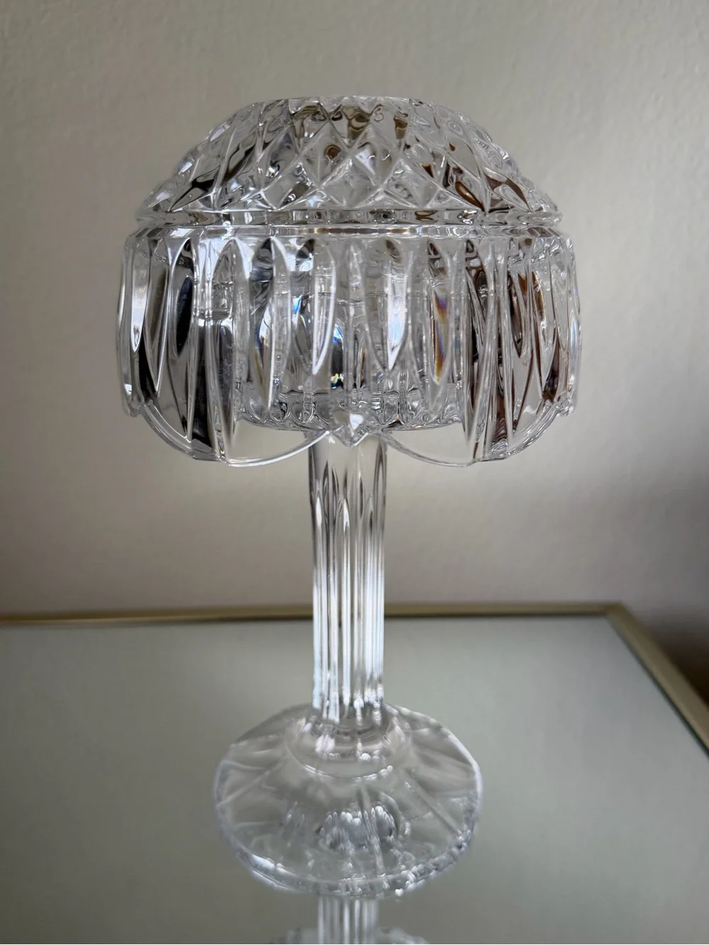 Vintage Shannon Crystal by Godinger Fairy Lamp Pedestal Candle Holder 8”